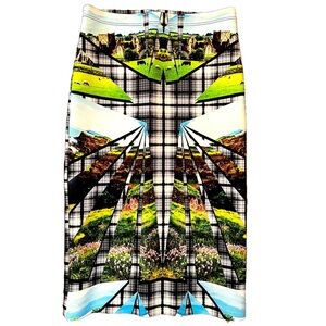 CLOVER CANYON Neoprene Scotland Pencil Skirt Plaid